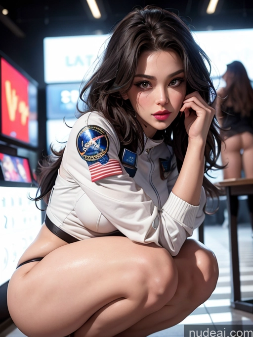 related ai porn images free for Pouting Lips Seductive Lipstick Tall Brunette 20s Messy Busty Small Ass Woman Mall Space Suit Front View Squatting
