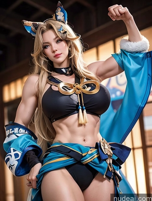 Huge Boobs Beautiful Muscular Abs Tall 30s Bikini Detailed Kirara: Genshin Impact Cosplayers Front Facing Full Body Bodybuilder Big Hips Big Ass