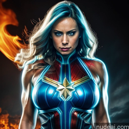 related ai porn images free for Woman Bodybuilder Busty Muscular Abs Blue Hair Front View Superhero Science Fiction Style Neon Lights Clothes: Blue Deep Blue Eyes Captain Marvel Hell