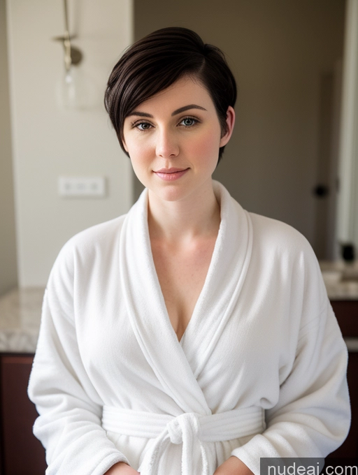 related ai porn images free for Woman Fairer Skin 18 Black Hair Pixie White Pregnant Front Facing Full Body Bathrobe