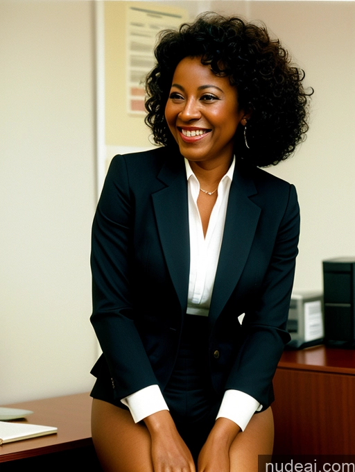 related ai porn images free for Woman One Small Tits Small Ass 80s Happy Film Photo Front View Dark Skin Black Curly Hair Office Suit