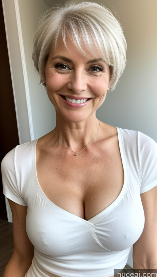 related ai porn images free for Milf One Small Tits Skinny Perfect Body Pixie Close-up View Shirt Cleavage Detailed Happy White Hair