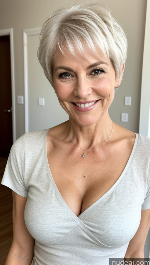 related ai porn images free for Milf One Small Tits Skinny Perfect Body Happy White Hair Pixie Close-up View Shirt Cleavage Detailed