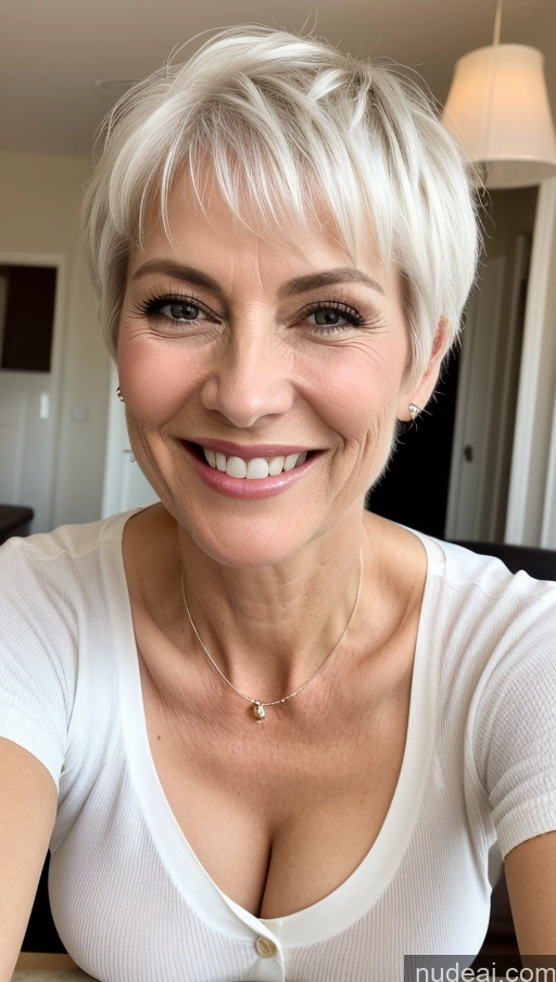 related ai porn images free for Milf One Small Tits Skinny Perfect Body Happy White Hair Pixie Close-up View Shirt Cleavage Detailed