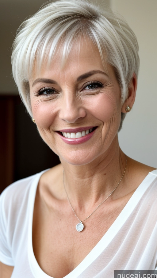 related ai porn images free for Milf One Small Tits Skinny Perfect Body Happy White Hair Pixie Close-up View Shirt Cleavage Detailed