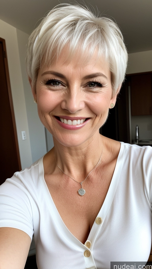 related ai porn images free for Milf One Small Tits Skinny Perfect Body Happy White Hair Pixie Close-up View Shirt Cleavage Detailed