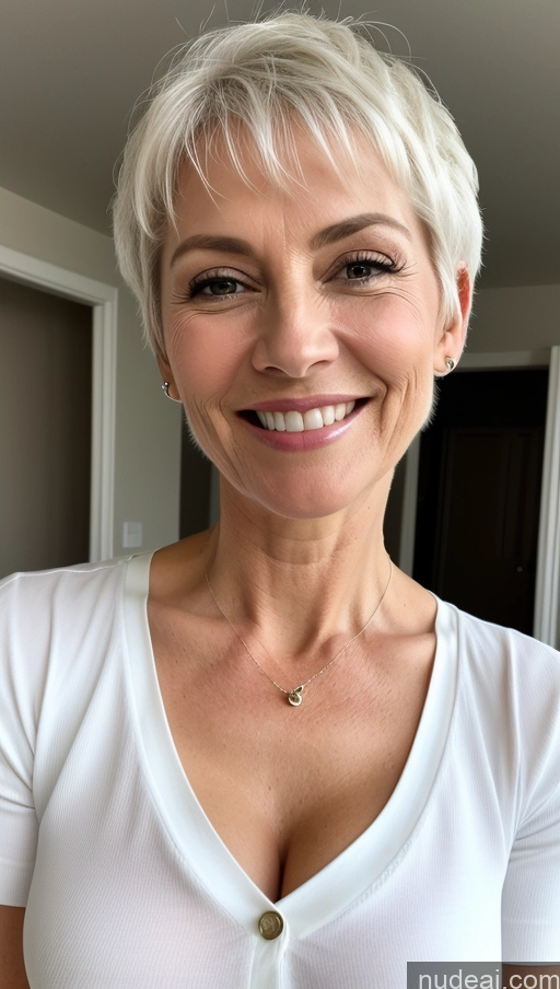 related ai porn images free for Milf One Small Tits Skinny Perfect Body Happy White Hair Pixie Close-up View Shirt Cleavage Detailed