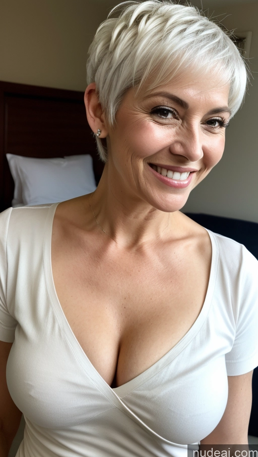 related ai porn images free for Milf One Small Tits Skinny Perfect Body Happy White Hair Pixie Close-up View Shirt Cleavage Detailed