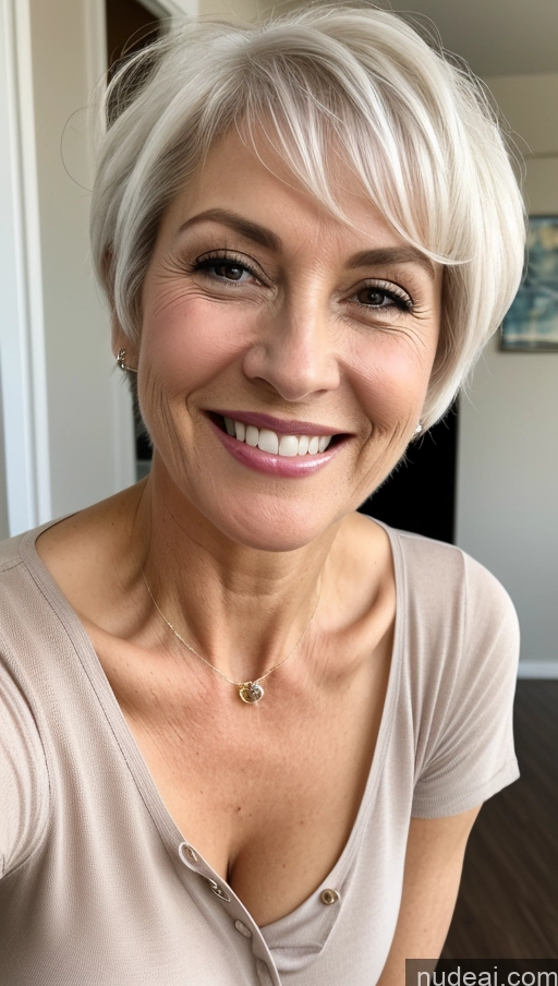 related ai porn images free for Milf One Small Tits Skinny Perfect Body Happy White Hair Pixie Close-up View Shirt Cleavage Detailed