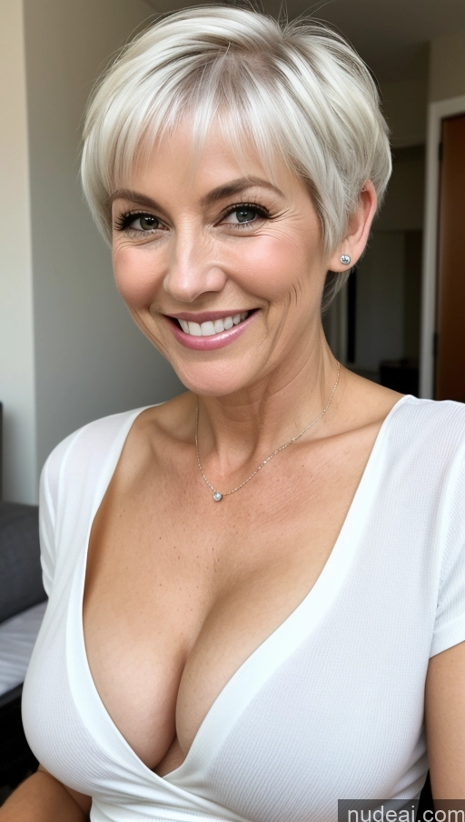 related ai porn images free for Milf One Small Tits Skinny Perfect Body Happy White Hair Pixie Close-up View Shirt Cleavage Detailed