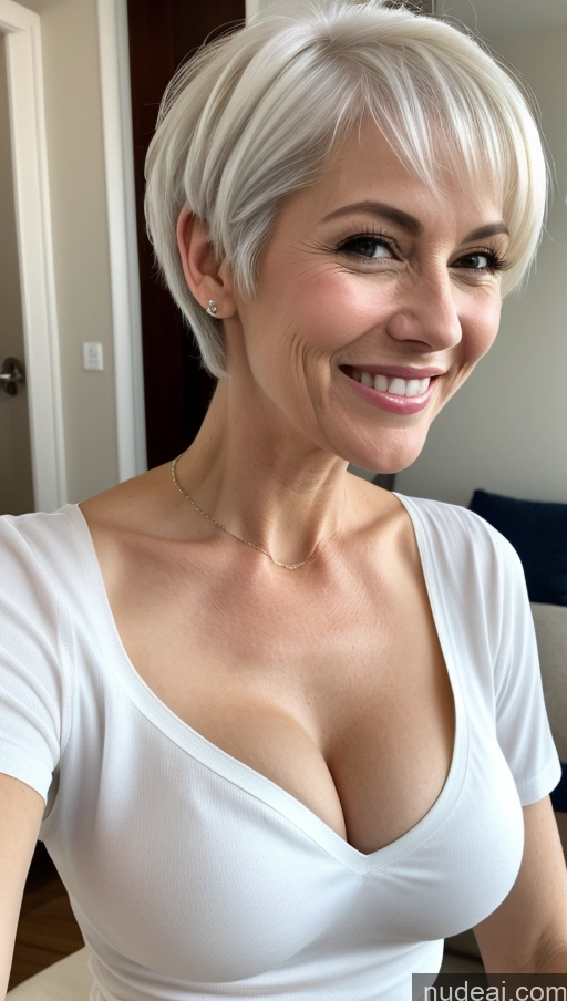 related ai porn images free for Milf One Small Tits Skinny Perfect Body Happy White Hair Pixie Close-up View Shirt Cleavage Detailed