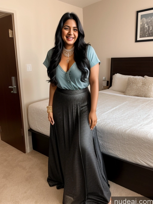 related ai porn images free for Woman One Beautiful Thick 30s Laughing Black Hair Long Hair Indian Diamond Jewelry Detailed Bedroom Shirt Long Skirt Cleavage