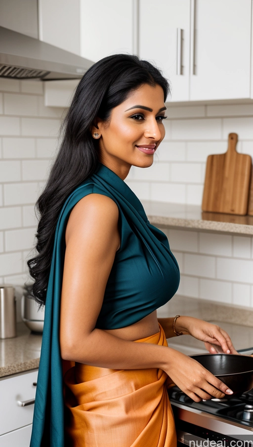 related ai porn images free for Woman One Perfect Boobs 30s Black Hair Indian Skin Detail (beta) Kitchen Cooking Sari Blouse Side View