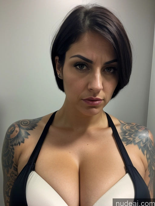 related ai porn images free for Black Hair Jewish Cleavage Detailed Dominatrix Short Hair Huge Boobs Tattoos Tall Tanned Skin Bright Lighting Changing Room Serious Close-up View Sexy Face Push-up Bra Angry Woman 30s