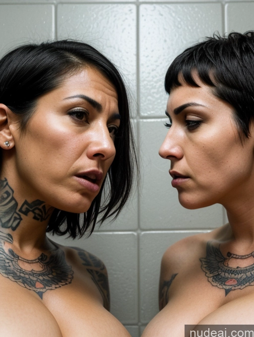 related ai porn images free for Black Hair Jewish Cleavage Detailed Huge Boobs Tattoos Tanned Skin Bright Lighting Serious Sexy Face Push-up Bra Woman Two 30s Angry Prison Front View Short Hair Laughing
