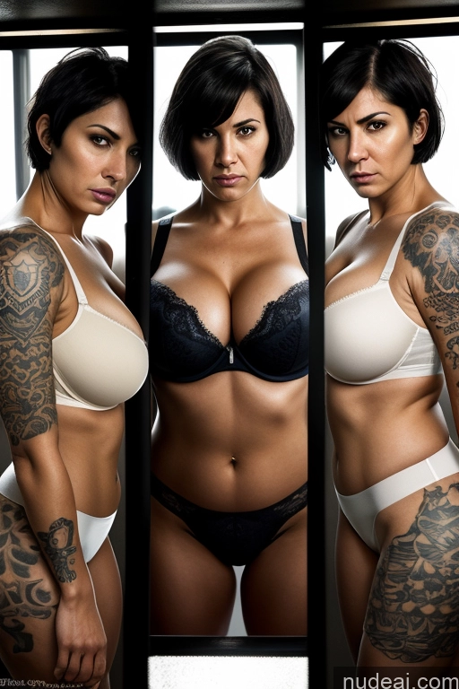 related ai porn images free for Black Hair Jewish Cleavage Detailed Huge Boobs Tattoos Tanned Skin Bright Lighting Serious Sexy Face Push-up Bra Woman Two 30s Angry Prison Front View Short Hair Laughing