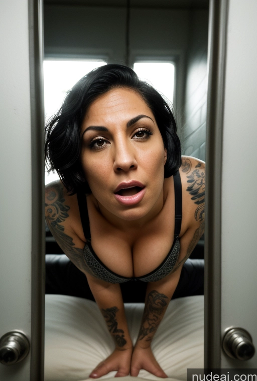 related ai porn images free for Black Hair Jewish Cleavage Detailed Huge Boobs Tattoos Tanned Skin Bright Lighting Serious Sexy Face Push-up Bra Woman Two 30s Angry Prison Front View Short Hair Laughing