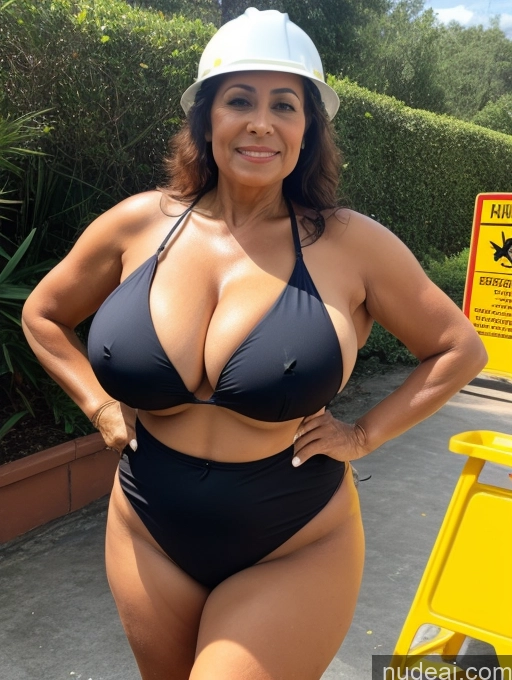 related ai porn images free for Milf One Busty Huge Boobs Thick Tanned Skin Front View Microkini Thong 70s Latina Construction Worker Maid