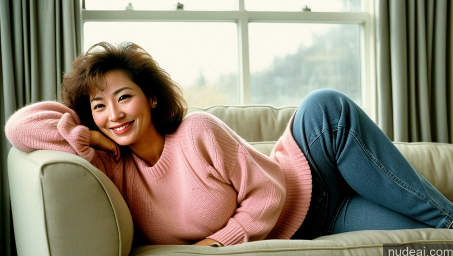 related ai porn images free for Small Tits Small Ass Happy Film Photo Sweater Woman Messy 40s Front View Korean Beautiful Couch 80s