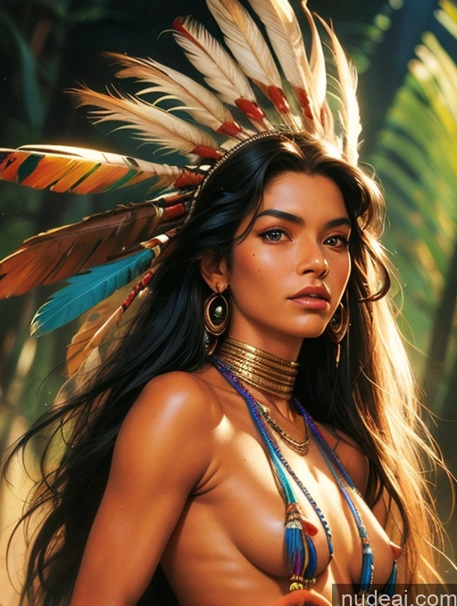Tanned Skin Thai Native American Native American Traditional GZCfinal Topless Woman Breasts Art By Boris Vallejo Boris Vallejo Art Style Fantasy Style Jeff Easley Long Hair Straight Sargent