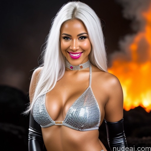 related ai porn images free for Microkini Superhero Hell Close-up View 30s Happy Sexy Face White Hair Black Choker Diamond Jewelry Transparent
