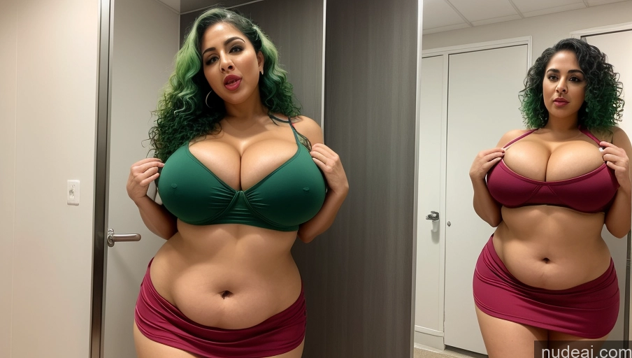 related ai porn images free for Milf Huge Boobs Big Ass Fat Big Hips 30s Ahegao Seductive Sexy Face Green Hair Curly Hair Arabic Changing Room Crop Top Mini Skirt