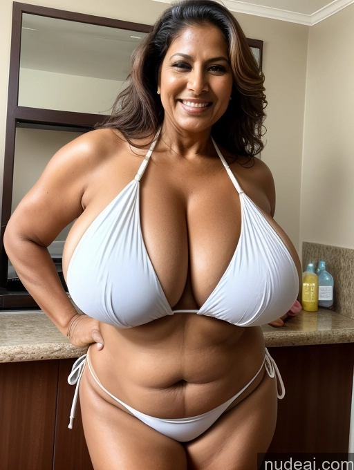 related ai porn images free for Milf One Busty Huge Boobs Thick Tanned Skin Front View Microkini Thong 60s Laughing Indian Maid