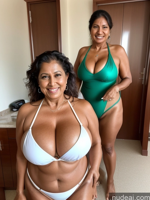 related ai porn images free for Milf One Busty Huge Boobs Thick Tanned Skin Front View Microkini Thong 60s Laughing Indian Maid