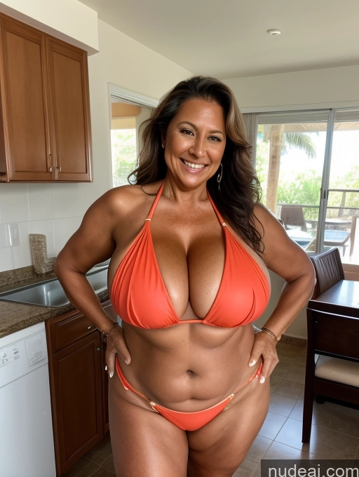 related ai porn images free for Milf One Busty Huge Boobs Thick Tanned Skin Front View Microkini Thong Laughing Native American 60s Maid