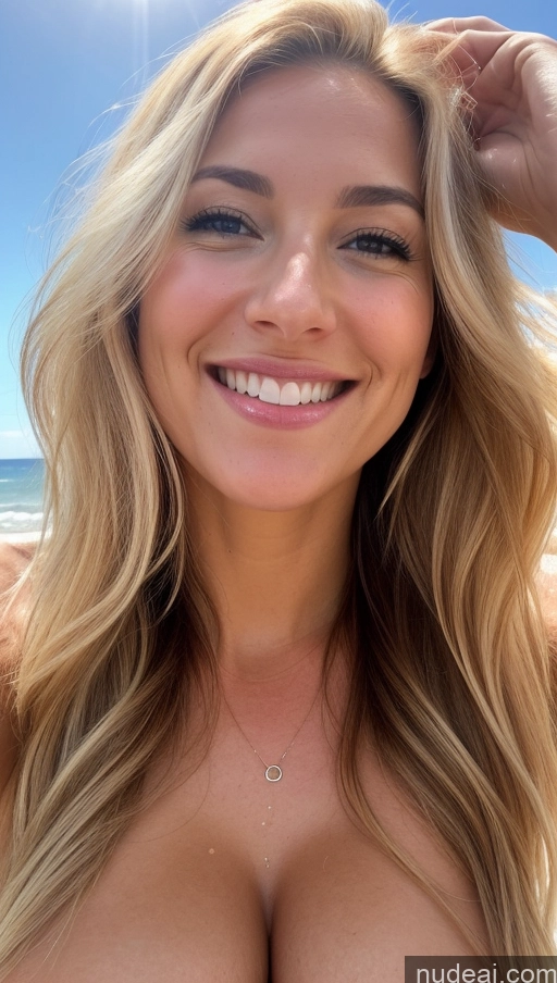 related ai porn images free for Woman Perfect Boobs 30s Happy Blonde Long Hair White Film Photo Beach Front View Nude Detailed Cumshot
