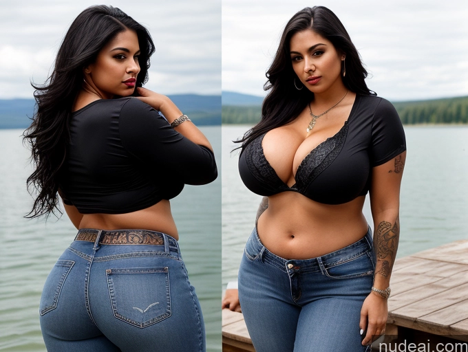 related ai porn images free for Woman One Huge Boobs Big Ass Thick Big Hips Tanned Skin Tattoos Lipstick 20s Black Hair Long Hair Native American Blouse Lake Jeans Seductive Sexy Face