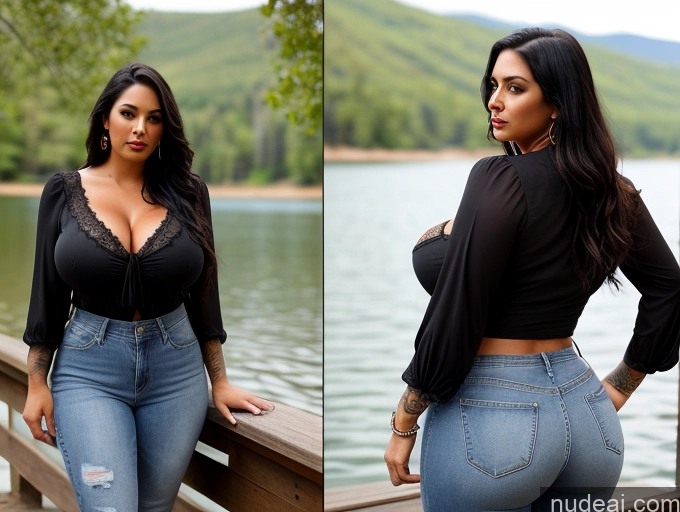 related ai porn images free for Woman One Huge Boobs Big Ass Thick Big Hips Tanned Skin Tattoos Lipstick 20s Black Hair Long Hair Native American Blouse Lake Jeans Seductive Sexy Face