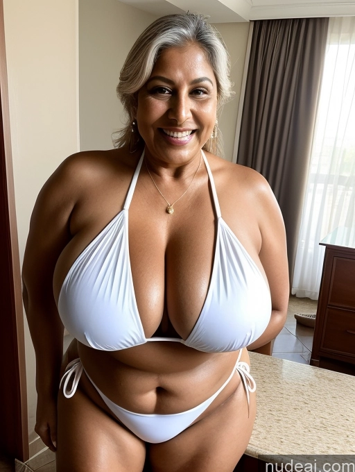 related ai porn images free for Milf One Busty Huge Boobs Thick Tanned Skin Front View Microkini Thong Laughing 60s Indian Maid