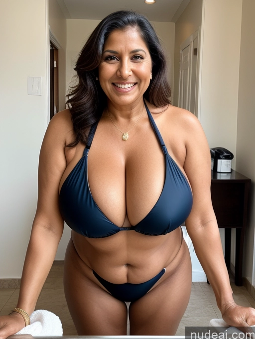 related ai porn images free for Milf One Busty Huge Boobs Thick Tanned Skin Front View Microkini Thong 70s Laughing Indian Maid