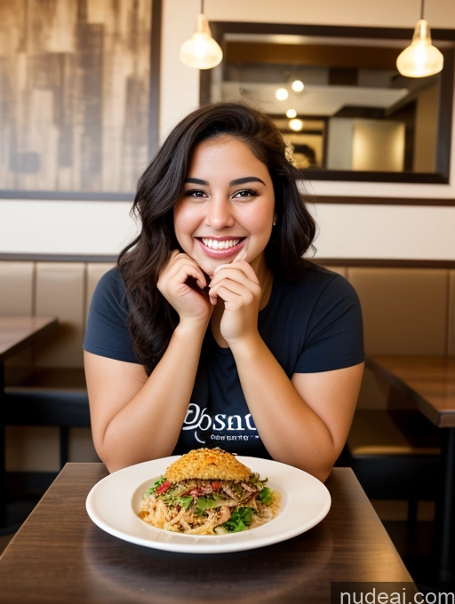 related ai porn images free for Woman One Beautiful Chubby 18 Black Hair Simple Messy Front View Middle Eastern Restaurant Eating Happy Casual Bright Lighting