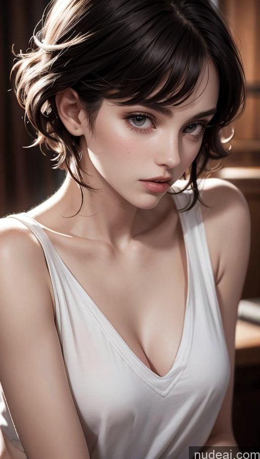 related ai porn images free for Black Hair Pixie Shirt Close-up View Small Tits 18 Skinny Fairer Skin White Dark Lighting Bright Lighting