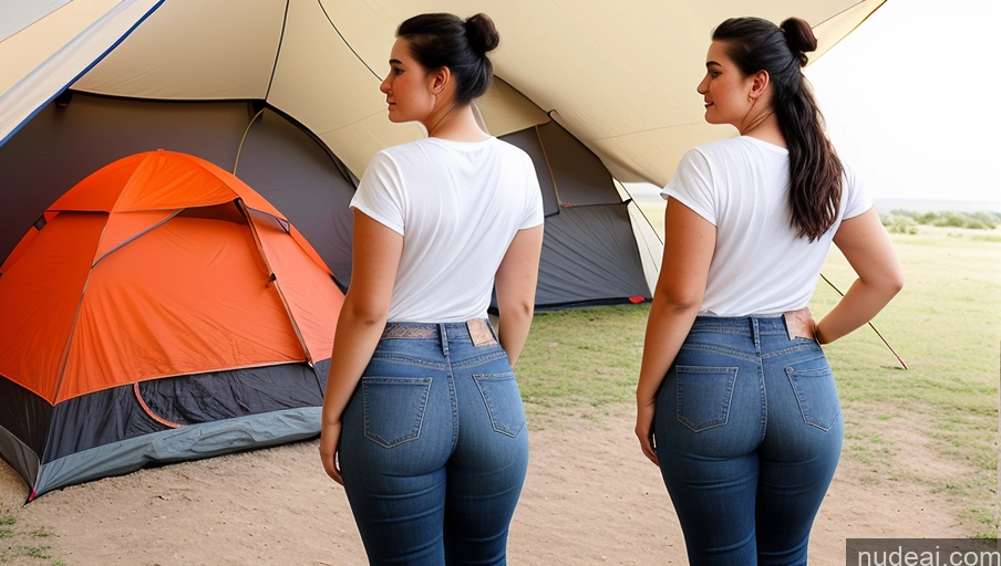 related ai porn images free for Woman One Chubby 18 Black Hair Hair Bun Middle Eastern Tent Back View Casual Shirt Jeans Simple