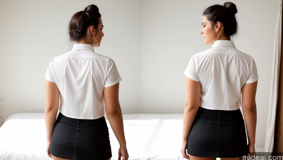 related ai porn images free for Woman Chubby 18 Black Hair Hair Bun Middle Eastern Back View Shirt One Mini Skirt Simple Bright Lighting