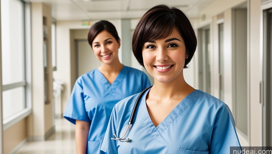 related ai porn images free for Woman One Chubby 18 Black Hair Middle Eastern Hospital Front View Happy Short Hair Simple Nurse