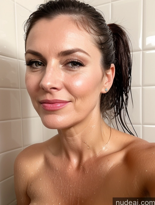 related ai porn images free for Milf One Fairer Skin 40s Pouting Lips Laughing Ponytail British Shower Close-up View Nude Brunette Busty Thick