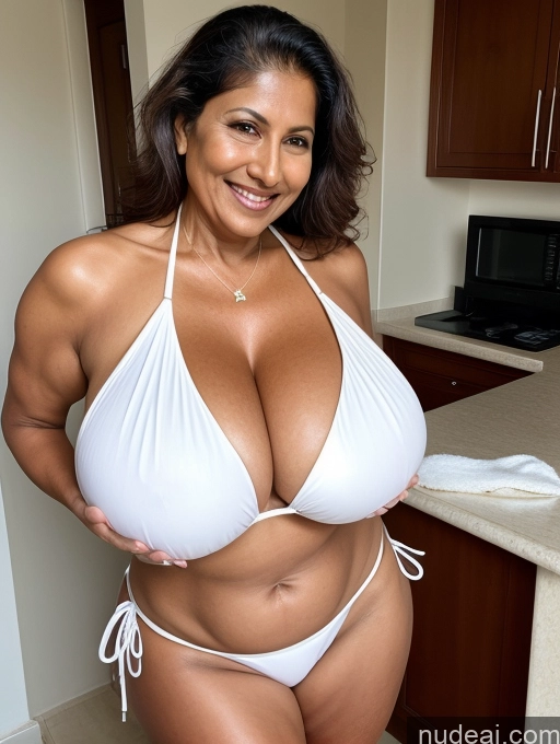 related ai porn images free for Milf One Busty Huge Boobs Thick Tanned Skin 60s Laughing Front View Microkini Thong Indian Maid