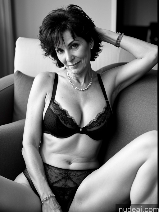 related ai porn images free for Milf Pubic Hair 50s Sexy Face Black Hair Messy Couch Front View Spreading Legs Detailed Pearl Jewelry Black And White Push-up Bra