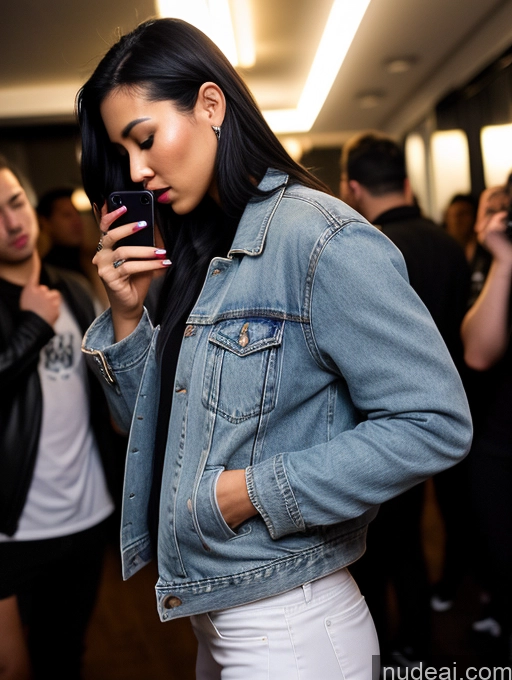 related ai porn images free for Woman Perfect Body Fairer Skin Black Hair Thai Mirror Selfie Club Side View Hip Hop Jeans Jacket