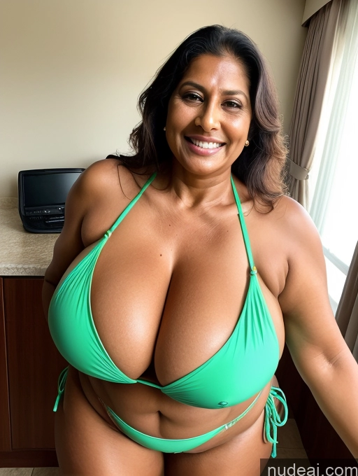 related ai porn images free for Milf One Busty Huge Boobs Thick Tanned Skin Front View Microkini Thong Laughing 60s Indian Maid