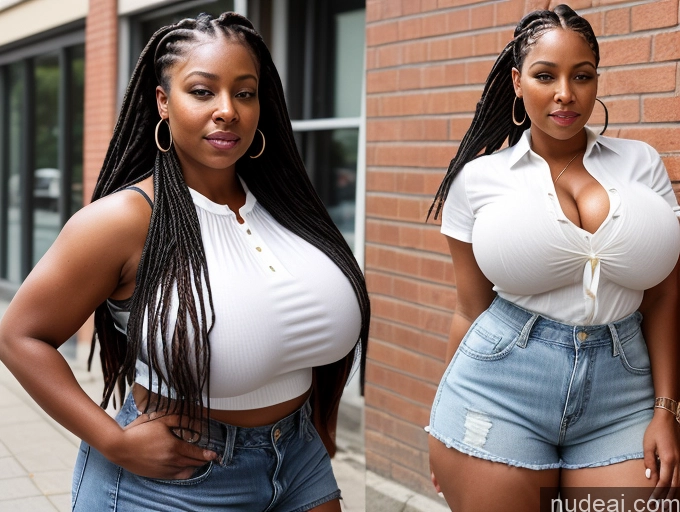 related ai porn images free for Woman Busty Huge Boobs Big Ass Thick Big Hips 40s Black Hair Braided Black Front View Blouse Daisy Dukes Street