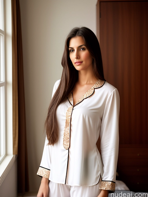 related ai porn images free for Woman One Perfect Body 20s Sexy Face Brunette Long Hair Indian Fairer Skin Soft + Warm Bedroom Front View Traditional Dark Lighting Pajamas Blouse