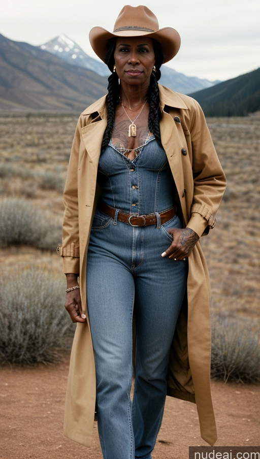 related ai porn images free for Muscular Abs Tattoos Dark Skin Milf Trench Coat Western Jeans Hat 50s Vintage Braided