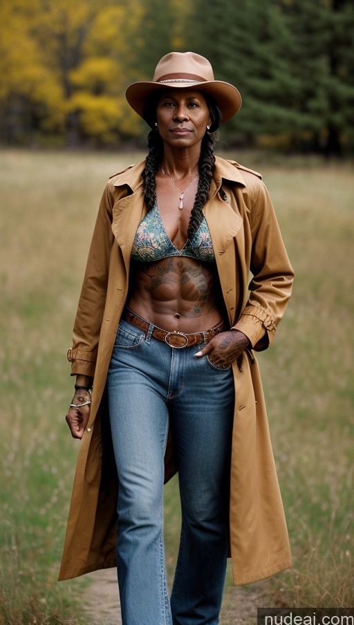 related ai porn images free for Muscular Abs Tattoos Dark Skin Milf Trench Coat Western Jeans Hat 50s Vintage Braided