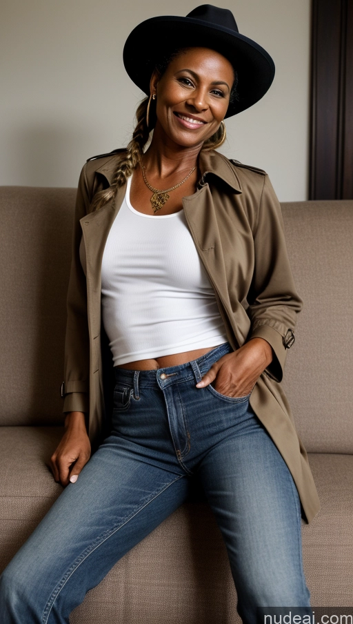 related ai porn images free for Muscular Abs Dark Skin Milf Western Trench Coat Tattoos Thick Braided Dark Lighting 60s Hat Jeans Nilotic 50s Couch Beer On Back Laughing Front View