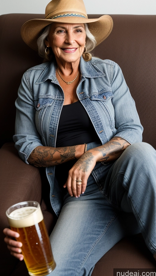 related ai porn images free for Muscular Abs Dark Skin Milf Western Trench Coat Tattoos Thick Braided Dark Lighting 60s Hat Jeans Nilotic Couch Beer On Back Laughing Front View 80s